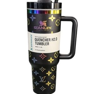 Stanley Black Travel Tumbler with Iridescent Rainbow Monogram